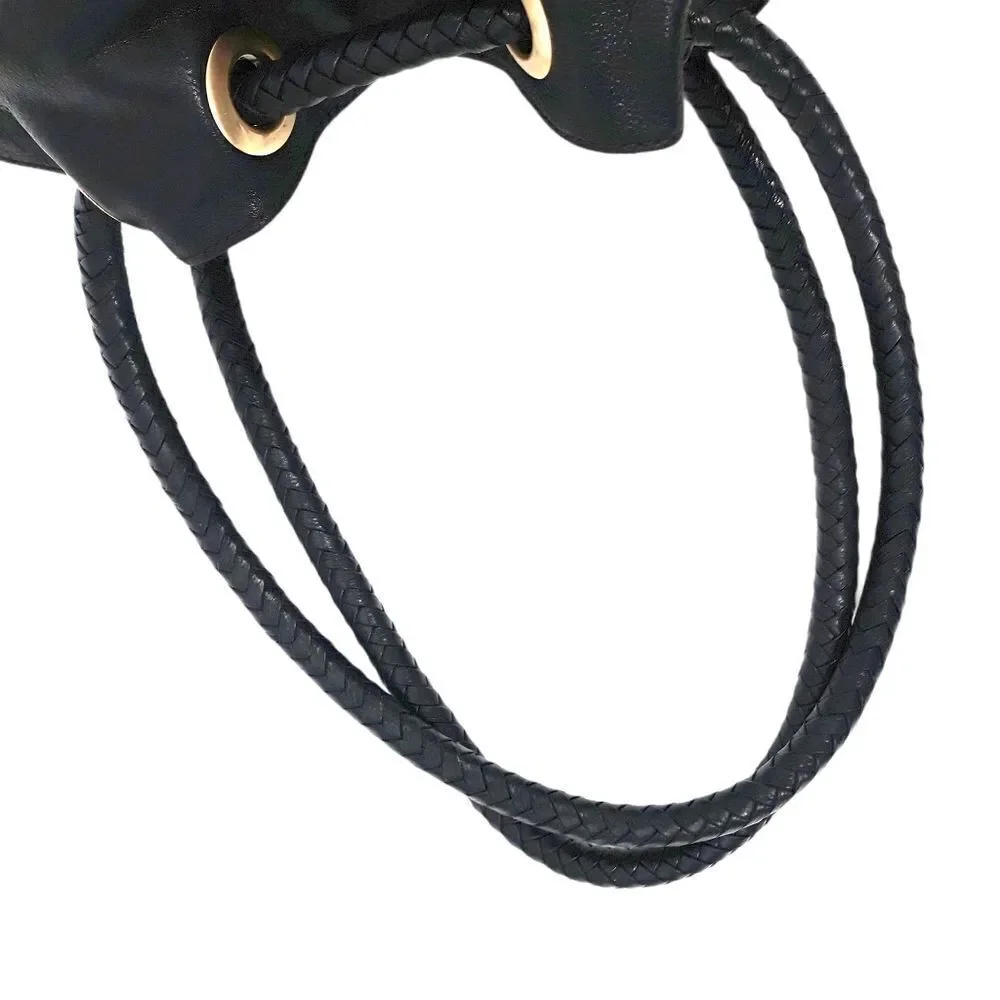 Cole Haan Hobo‎ Bag Leather Braided Grommets Genevieve Denny Black